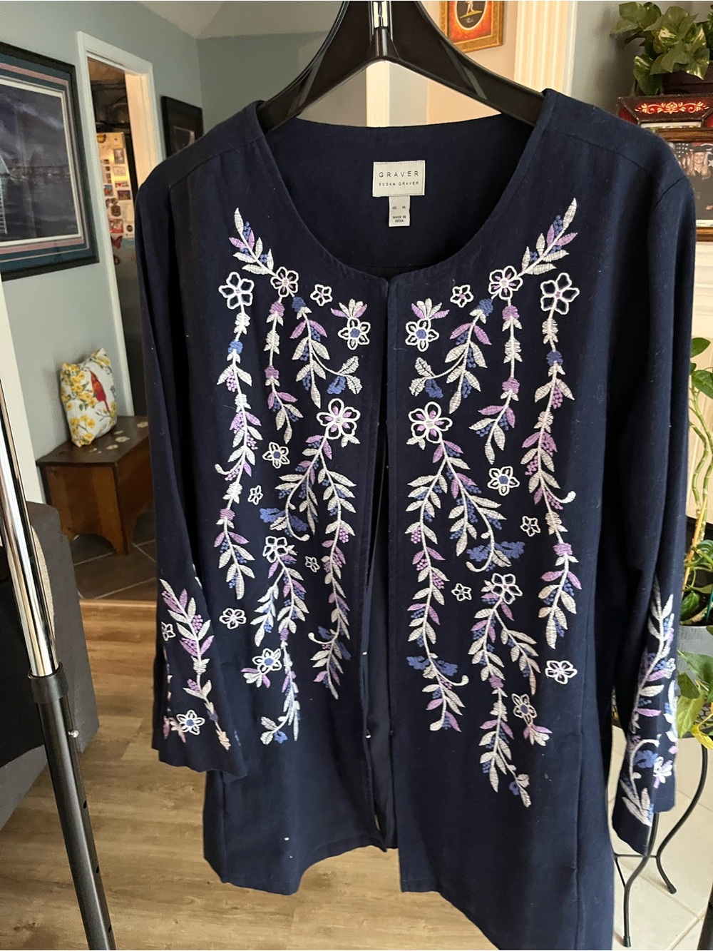 Navy Embroidered Floral jacket with Purple & White Accents